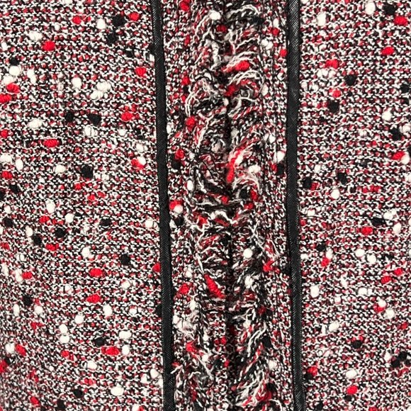 McGinn Red Bijou Tweed Fringe Blazer Wool Blend Hook Front size 8 - Picture 4 of 13